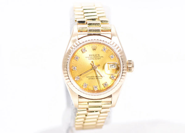 Rolex DateJust 26mm 69178 Diamond Gold Watch President Bracelet