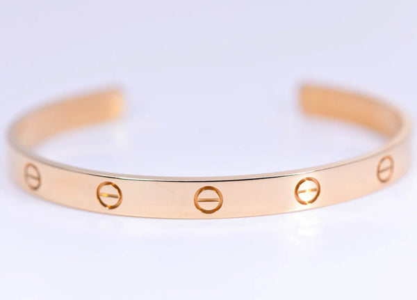 Cartier LOVE 18 Rose Gold Cuff Bracelet Size 19