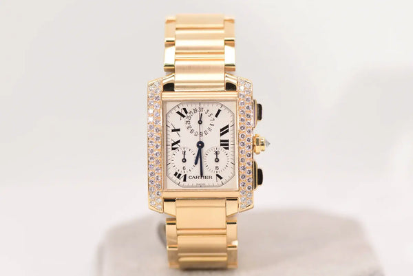 Cartier Tank Francaise 18k Yellow Gold Diamond Midsize Watch Full Set