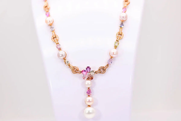 Bvlgari Allegra 18k Yellow Gold Sapphires and Pearl Large Necklace