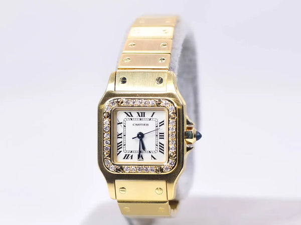 Cartier Santos Galbée Watch 23.5mm 18k Gold Factory Diamond