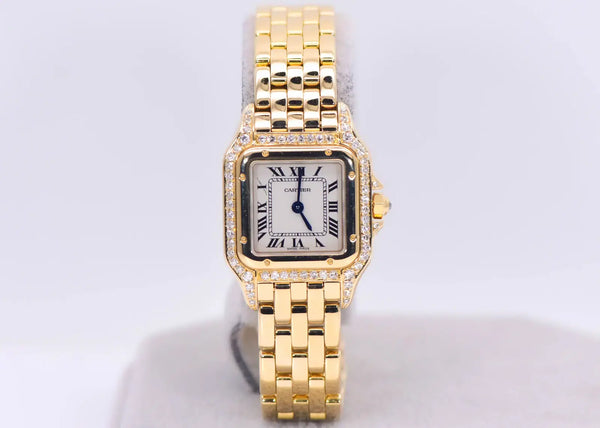 Cartier Panthere 22mm Ladies Diamond Pave 18k Yellow Gold Watch