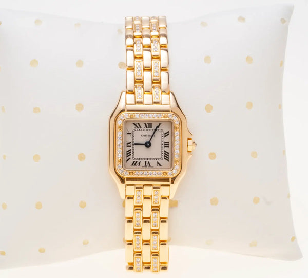 Cartier Panthere Watch 22mm Factory Diamond 18k Yellow Gold