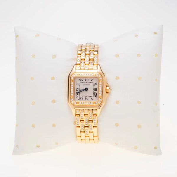 Cartier Panthere Ladies Watch 22mm Factory Diamond 18k Yellow Gold