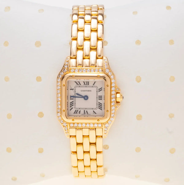 Cartier Panthere Watch Factory Diamond Pave 18k Yellow Gold 22mm