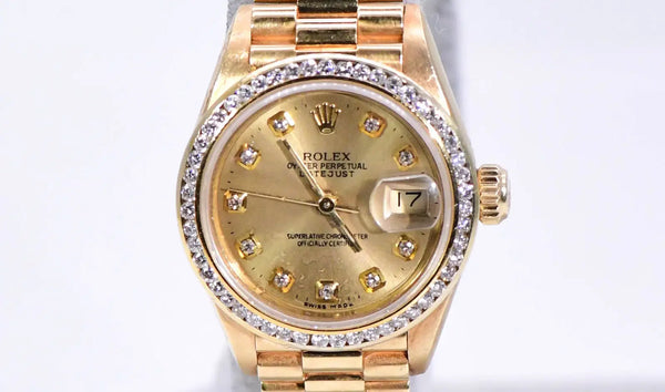 Rolex Oyster Perpetual Datejust 26mm 18k Gold Diamond Watch