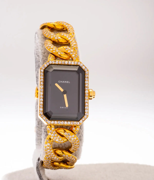 Chanel Premiere 18k Gold and 3.9 ct Diamond Pave Watch