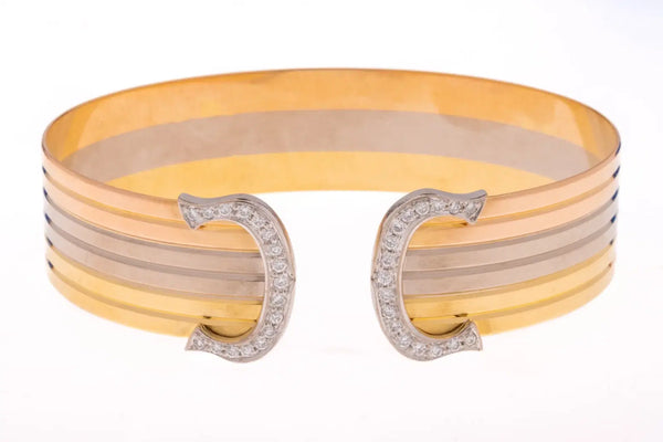 Cartier Double C 18k Tri-Gold Diamond Cuff Bracelet – Cartier Service