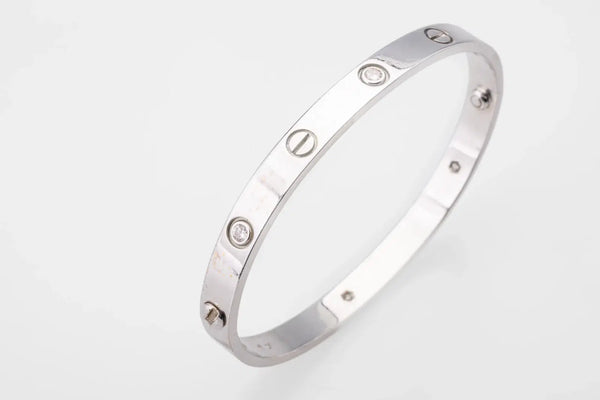 Cartier LOVE 18k White Gold and Four Diamonds Bracelet Size 18