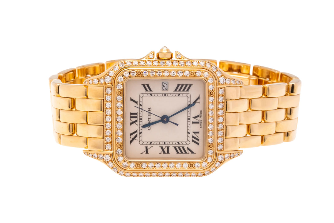 Cartier Panthere Watch 27mm Factory Diamond 18k Yellow Gold