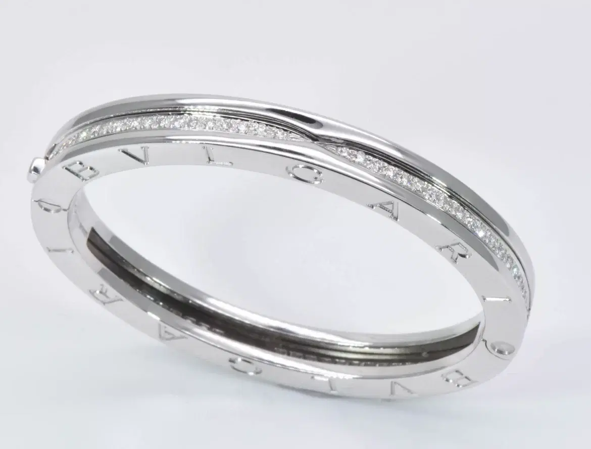 Bvlgari 'B.Zero1' Diamond and 18k White Gold Bangle