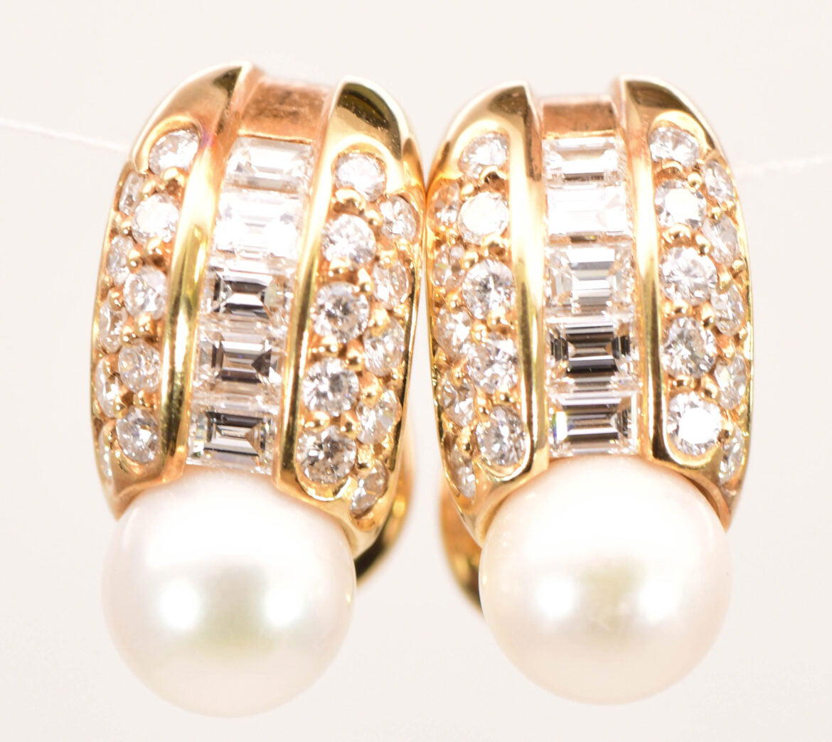 Cartier Earrings Gold Diamonds and Cultured Pearl