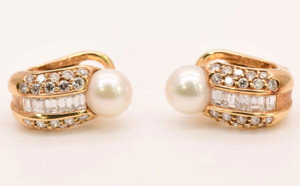 Cartier Earrings Gold Diamonds and Cultured Pearl