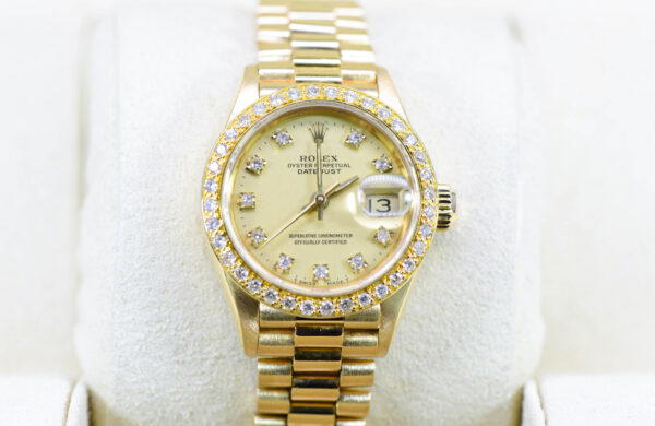 Rolex DateJust 26mm Diamond Gold Watch President Bracelet