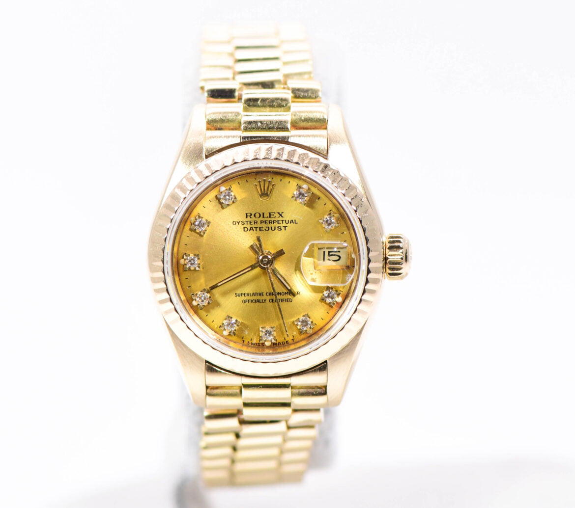 Rolex DateJust 26mm 69178 Diamond Gold Watch President Bracelet