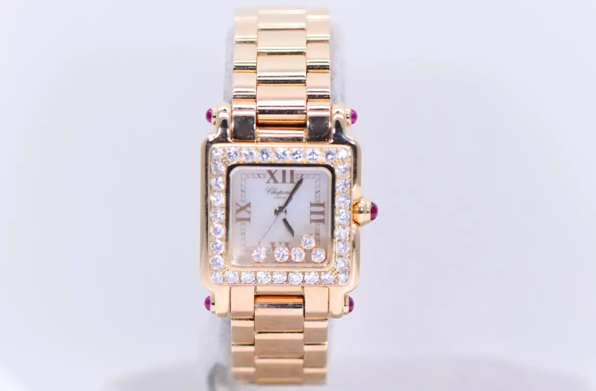 Chopard ‘Happy Sport’ 23mm Square Watch 18k Rose Gold Diamonds