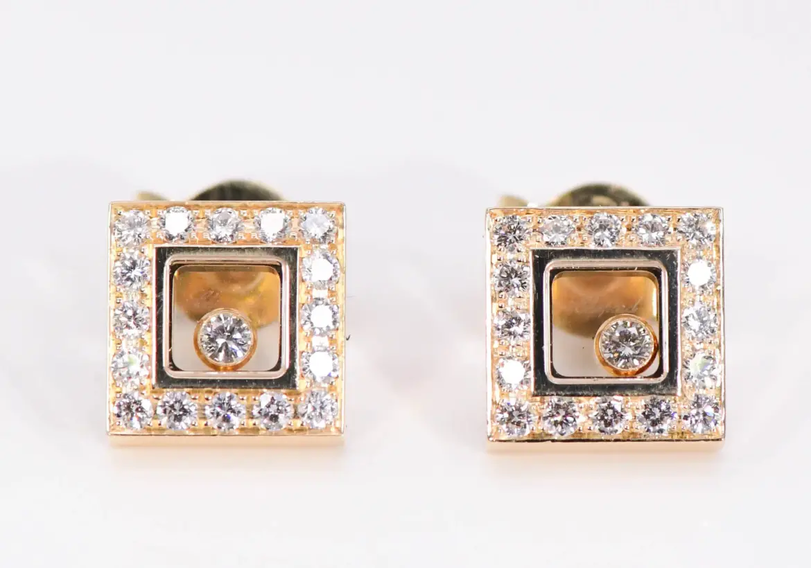 Chopard ‘Happy Diamonds’ 18k Yellow Gold Square Earrings