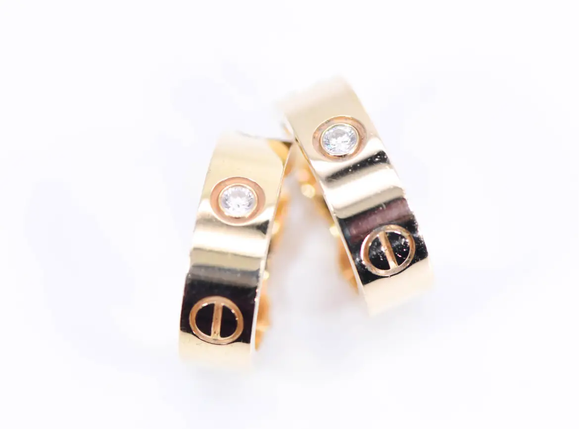 Cartier Love Earrings Two Diamonds 18k Yellow Gold