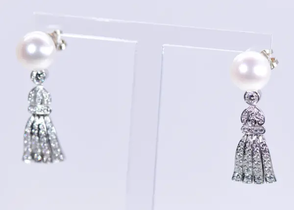 Tiffany & Co. Earrings Platinum, 0.75ct Diamond and Pearls