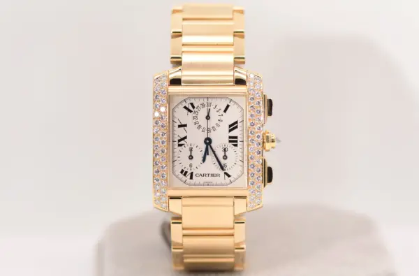 Cartier Tank Francaise 18k Yellow Gold Diamond Midsize Watch Full Set