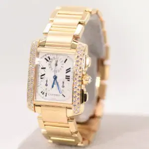 Cartier Tank Francaise 18k Yellow Gold Diamond Midsize Watch Full Set