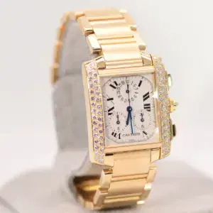 Cartier Tank Francaise 18k Yellow Gold Diamond Midsize Watch Full Set