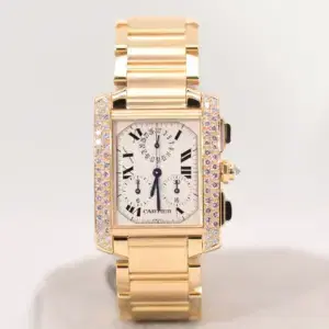 Cartier Tank Francaise 18k Yellow Gold Diamond Midsize Watch Full Set