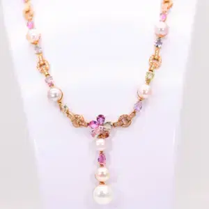 Bvlgari Allegra 18k Yellow Gold Sapphires and Pearl Large Necklace