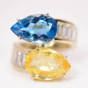 Toi et Moi 6.65ct Unheated Yellow Sapphire Blue Topaz Diamond 18K Gold