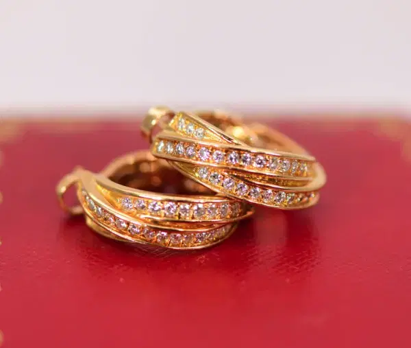 Cartier Trinity Earrings 0.9ct Diamonds 18k Yellow Gold