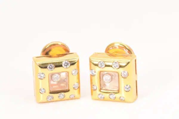 Chopard ‘Happy Diamonds’ 18k Yellow Gold Square Earrings