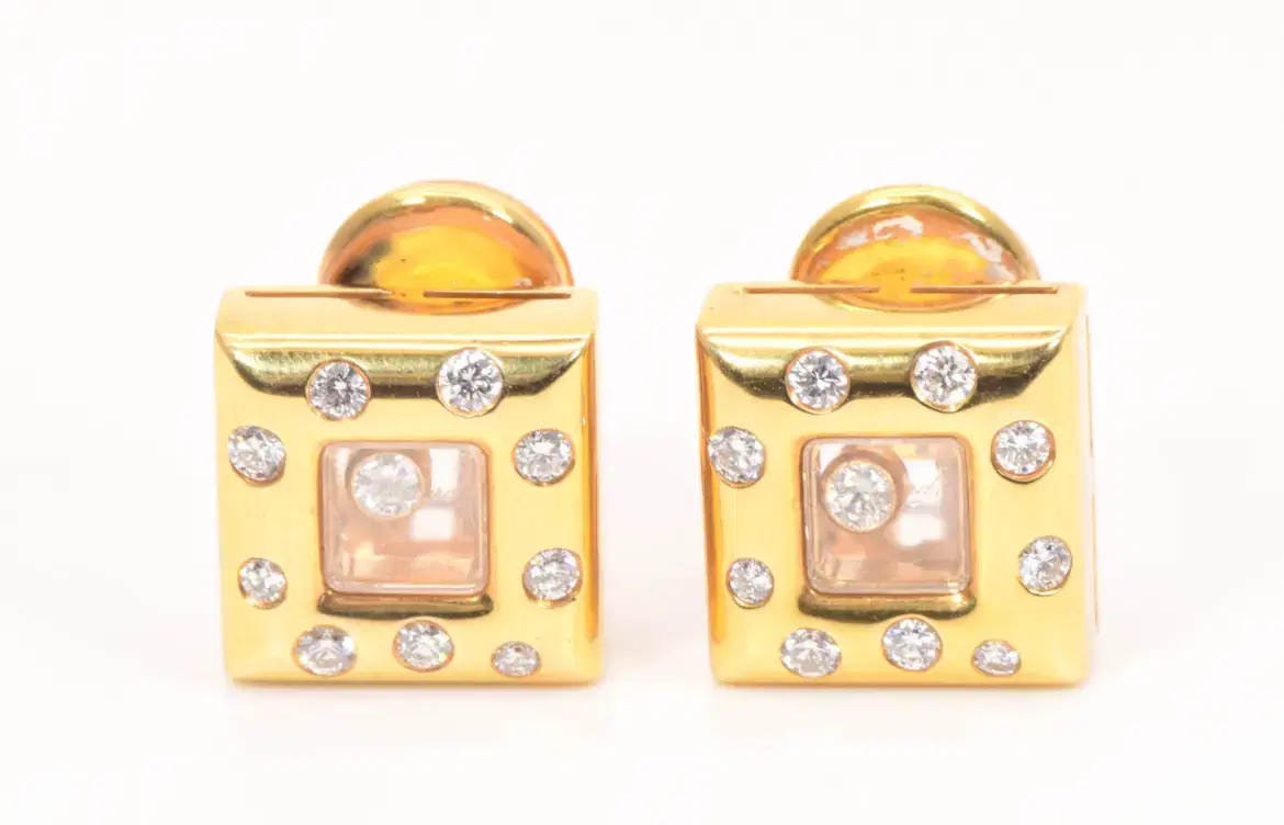 Chopard ‘Happy Diamonds’ 18k Yellow Gold Square Earrings