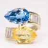 Toi et Moi 6.65ct Unheated Yellow Sapphire Blue Topaz Diamond 18K Gold