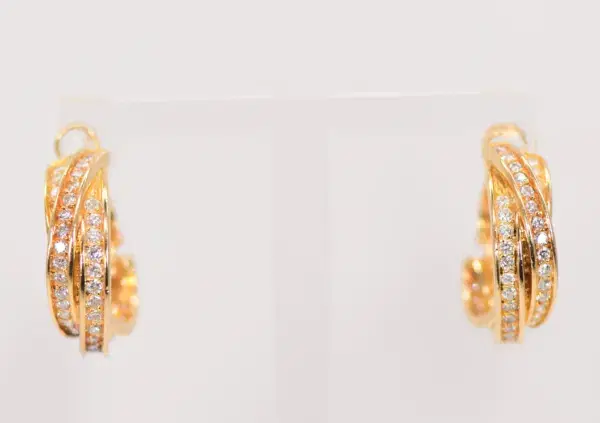 Cartier Trinity Earrings 0.9ct Diamonds 18k Yellow Gold