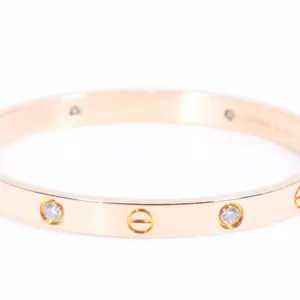 Cartier LOVE 18k Rose Gold and Four Diamonds Bracelet Size 17