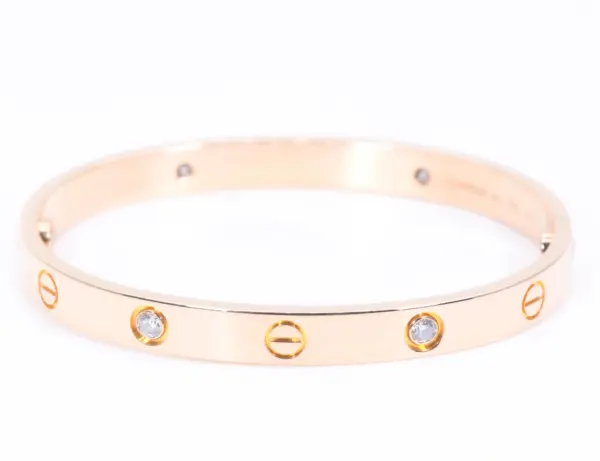 Cartier LOVE 18k Rose Gold and Four Diamonds Bracelet Size 17