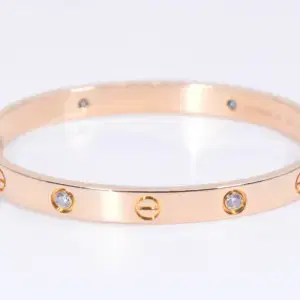 Cartier LOVE 18k Rose Gold and Four Diamonds Bracelet Size 17