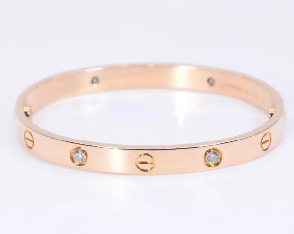 Cartier LOVE 18k Rose Gold and Four Diamonds Bracelet Size 17