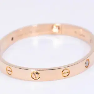 Cartier LOVE 18k Rose Gold and Four Diamonds Bracelet Size 17