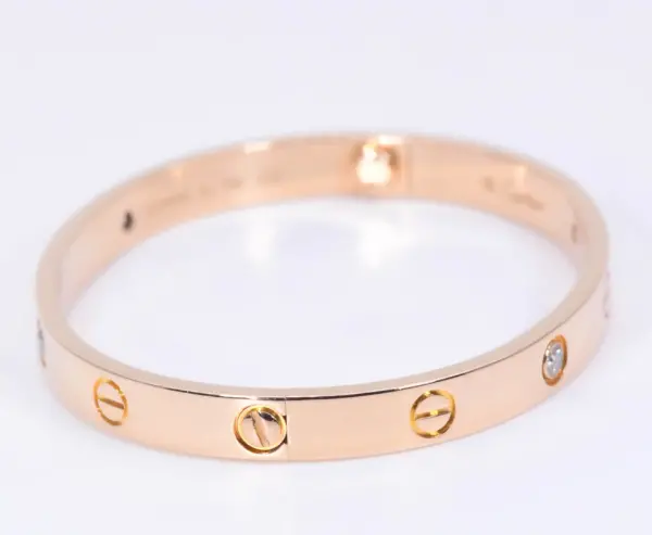 Cartier LOVE 18k Rose Gold and Four Diamonds Bracelet Size 17