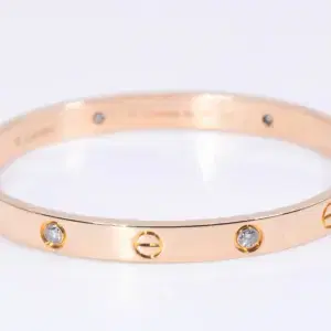 Cartier LOVE 18k Rose Gold and Four Diamonds Bracelet Size 17