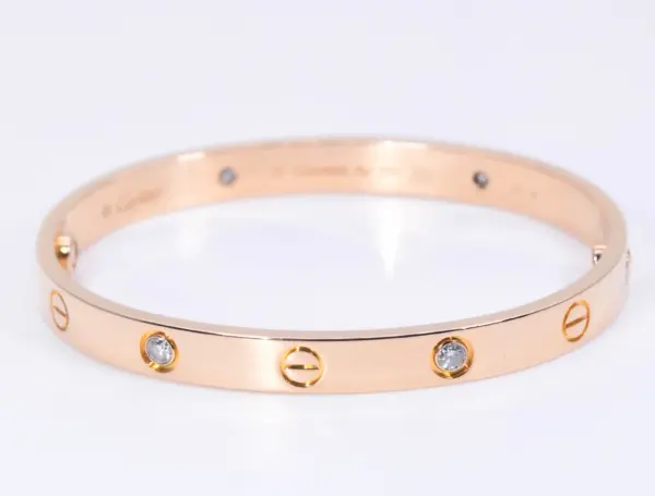 Cartier LOVE 18k Rose Gold and Four Diamonds Bracelet Size 17