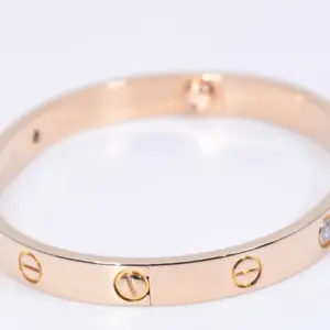 Cartier LOVE 18k Rose Gold and Four Diamonds Bracelet Size 17