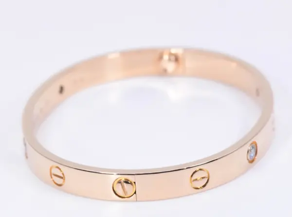 Cartier LOVE 18k Rose Gold and Four Diamonds Bracelet Size 17