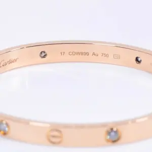 Cartier LOVE 18k Rose Gold and Four Diamonds Bracelet Size 17