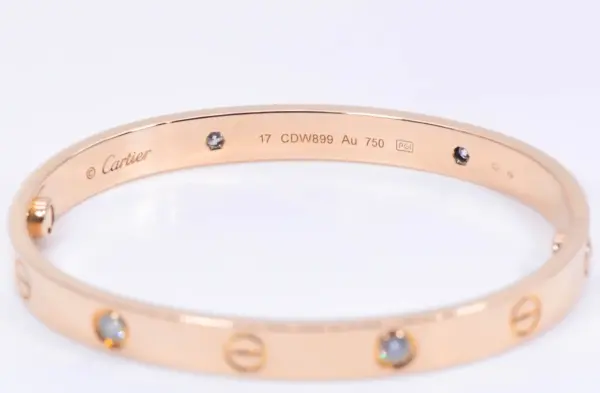 Cartier LOVE 18k Rose Gold and Four Diamonds Bracelet Size 17