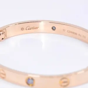 Cartier LOVE 18k Rose Gold and Four Diamonds Bracelet Size 17