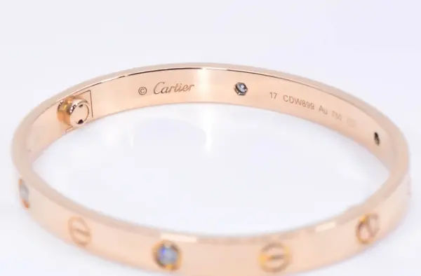 Cartier LOVE 18k Rose Gold and Four Diamonds Bracelet Size 17