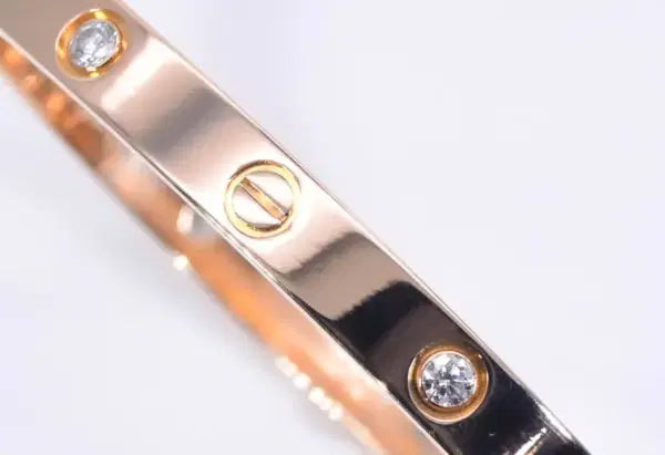 Cartier LOVE 18k Rose Gold and Four Diamonds Bracelet Size 17