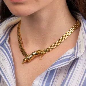 Cartier Panthere 18k Yellow Gold, Enamels and Sapphire Necklace